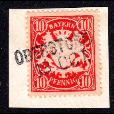Bayern, L2- Aushilfstempel OBERSTORF auf Briefstück m. 10 Pf.