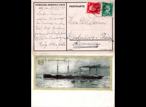 DR 1923, Paar 10 Mia. auf AK m. Stpl. Deutsche Seepost Linie Hamburg Südamerika 