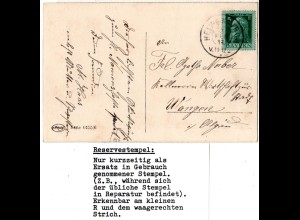 Bayern 1915, Reservestempel HEIMERKIRCH R auf Karte m. 5 Pf. 
