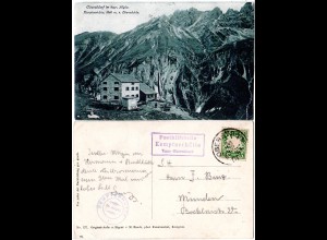 Bayern 1905, Posthilfstelle KEMPTNERHÜTTE Taxe Oberstdorf auf sw-AK m. 5 Pf.