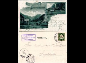 Bayern 1900, Posthilfstelle SPIELMANNSAU Taxe Oberstdorf auf sw-AK m. 5 Pf.