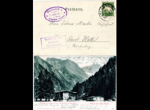 Bayern 1901, Posthilfstelle OYTHAL Taxe Oberstdorf auf sw-AK m. 5 Pf.