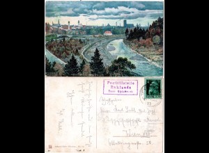 Bayern 1913, Posthilfstelle RUHLANDS Taxe Opfenbach auf Isartal Farb-AK m. 5 Pf.