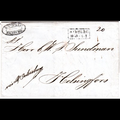 Hamburg 1848, Firmenbrief via St. Petersburg Russland nach Finnland. 29 1/2 Kop.