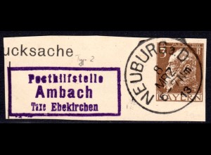 Bayern 1913, Posthilfstelle AMBACH Taxe Ehekirchen auf Ganzsachenausschnitt