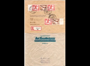DR 1936, 2 Olympiade Zusammendrucke portorichtig auf Reko Brief v. Nürnberg