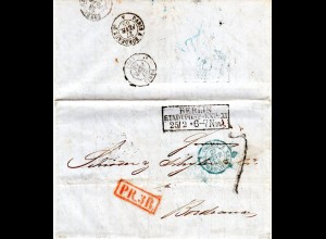 Preussen 1858, roter R1 PR.3R. auf Porto Brief v. Berlin n. Frankreich