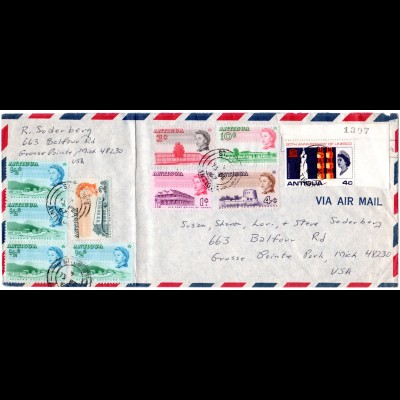 Antigua 1967, 10 Marken auf Luftpost Brief v. St. John´s