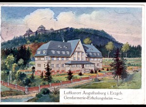 Augustusburg, Gendarmerie Erholungsheim, 1913 m. Bahnpost gebr. Farb-AK