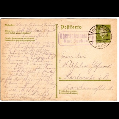 DR 1932, Landpost Stpl. OBERSCHEIDENTAL Amt Buchen auf 6 Pf. Ganzsache 