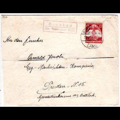 DR 1935, Landpost Stpl. BROCKAU über Reichenbach auf Brief m. 12 Pf.