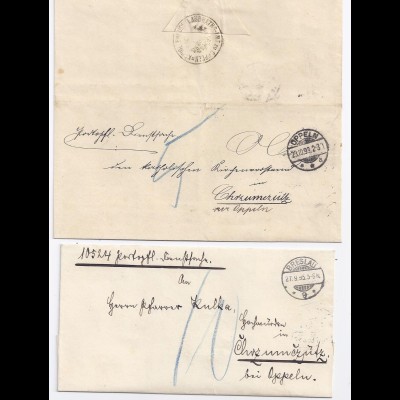 DR 1893/95, Breslau Oppeln, 2 portopflicht. Dienst Brief m. 5 bzw. 10 Pf. #1720