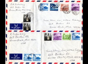 Trinidad & Tobago 1967, 12 Marken auf 2 Luftpost Briefen n. USA