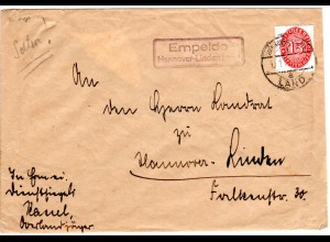 DR 1928, Landpost Stpl. EMPELDE über Hannover-Linden auf Brief m. 15 Pf. Dienst
