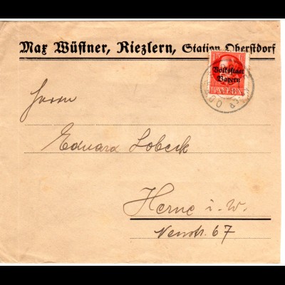Österreich Bayern, Kleinwalsertal Brief v. Riezlern m. 15 Pf. v. Oberstdorf