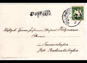 Bayern 1901, L2-Aushilfstempel RUDERATSHOFEN, Ank.Stpl. auf AK v. Dillingen