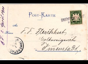 Bayern 1900, L2-Aushilfstempel GROENEBACH 2 BHF. klar auf AK m. 5 Pf.