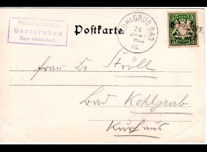 Bayern 1900, Aushilfstpl. OBERSTORF auf AK m. 5 Pf. u. Posthilfstelle GERSTRUBEN