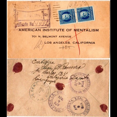 Cuba 1924, 2x5 C. auf Einschreiben Brief v. Cienfuegios n. USA.