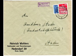 BRD 1951, Landpost Stpl. 24a HEDENDORF über Buxtehude auf Brief m. 20 Pf.