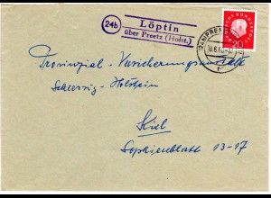 BRD 1960, Landpost Stpl. 24b LÖPTIN über Preetz auf Brief m. 20 Pf.