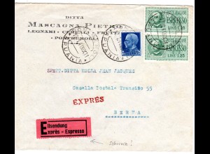 Italien 1941, Express Brief v. Pontremoli n. Bern m. Schweiz Eilboten-Zettel