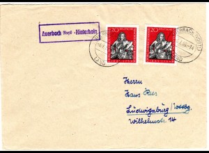DDR 1959, Landpost Stpl. AUERBACH (Vogtl.)-HINTERHAIN auf Brief m. 2x20 Pf.
