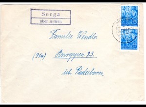 DDR 1953, Landpost Stpl. SEEGA über Artern auf Brief m. 2x12 Pf.