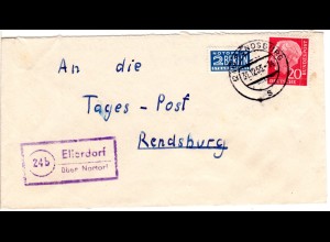 BRD 1955, Landpost Stpl. 24b ELLERDORF über Nortorf auf Brief m. 20 Pf. 