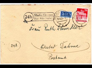 BRD 1950, Landpost Stpl. 24b NIEDER KLEVEEZ über Plön auf Brief m. 20 Pf. 