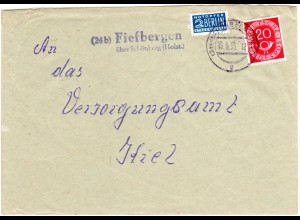 BRD 1953, Landpost Stpl. 24b FIEFBERGEN über Schönberg auf Brief m. 20 Pf. 