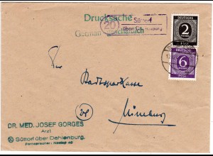 1947, Landpoststempel 20 SÜTTORF über Dahlenburg auf Drucksache Brief m. 2+6 Pf.