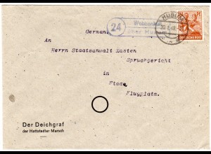 1948, Landpoststempel 24 WOBBENBÜLL über Husum auf Deichgraf Brief m. 24 Pf.