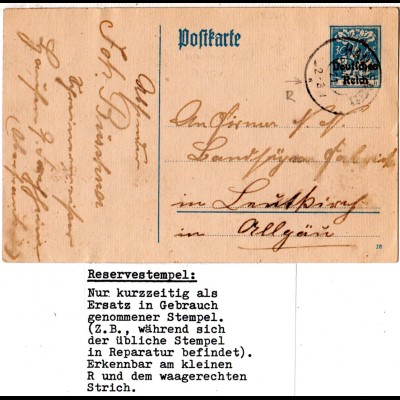 DR 1921, alter Bayern Reservestempel HAUSEN R auf 30 Pf. Ganzsache. (Helbig 100)