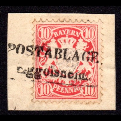 Bayern, L2 Postablage EGGOLSHEIM klar auf Briefstück mit 10 Pf. WZ weite Welle