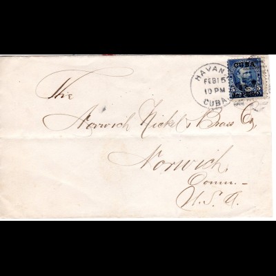 Cuba 1900, 5 C./5 C. US auf Brief v. Havanna n. Norwich, USA