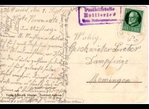 Bayern 1918, Posthilfstelle HETTISRIED Taxe Muthmannshofen auf Karte m. 5 Pf. 
