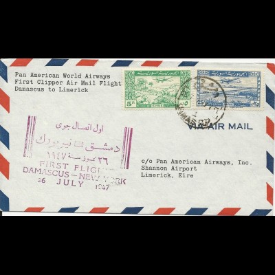 Damascus 1947, PAN AM Clipper Erstflug Brief n. Irland. #2557
