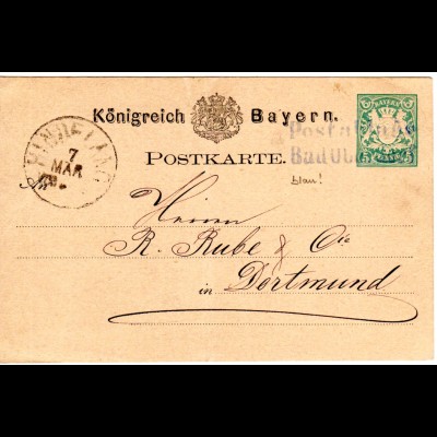 Bayern ca. 1879, L2 Postablage Bad Oberdorf in blau (!) auf 5 Pf. Ganzsache