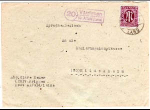 AM-Post 1946, Landpost Stpl. 20 VARRIGSEN über Alfeld auf Brief m. 12 Pf. 
