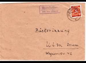 1946, Landpost Stpl. NEENSTETTEN über Ulm auf Brief m. 24 Pf.