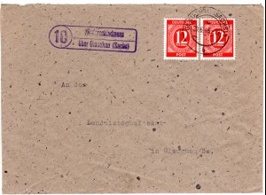 1946, Landpost Stpl. 10 NIEDERSCHINDMAAS über Glauchau auf Brief m. 2x12 Pf.