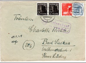 1948, Landpost Stpl. 20 RIEFENSBEEK über Osterode auf Brief m. 4 Marken. 