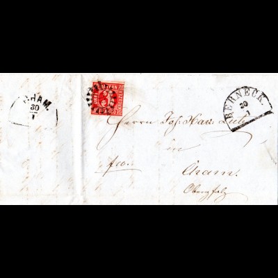 Bayern 1867, MR 46 BERNECK auf Brief m. 3 Kr. n. Cham