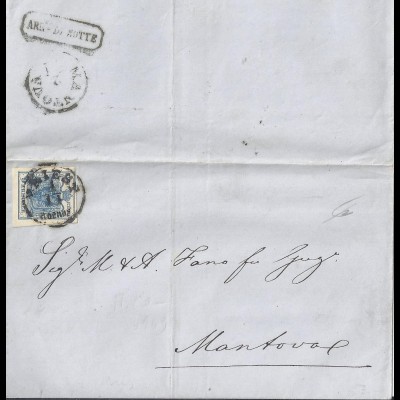 Österreich 1857, breitrandige 9 Kr. auf Brief v. Triest nach Mantova. #S58