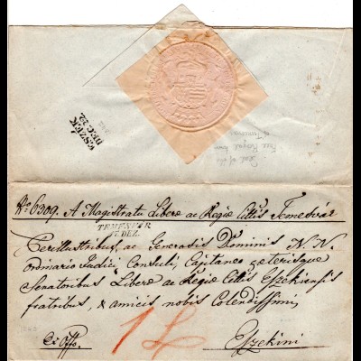Österreich 1842, L2 TEMESVAR auf schön gesiegeltem Brief n. Esseg, Kroatien