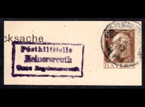 Bayern 1913, Posthilfstelle HEINERSREUTH Taxe Engelmannsreuth auf Ga-Ausschnitt