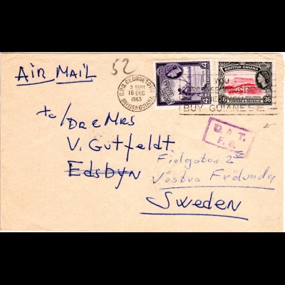 British Guiana 1965, 4+36 C. on Air Mail cover to Sweden with London OAT F.S.