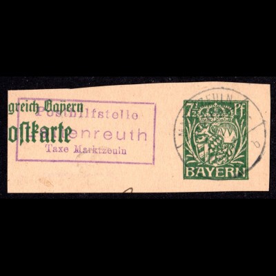 Bayern 1918, Posthilfstelle LETTENREUTH Taxe Marktzeuln auf Ganzsachenteil 