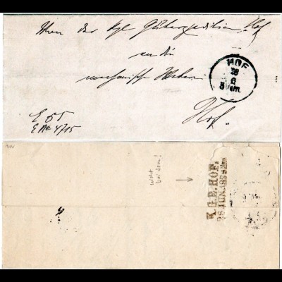 Bayern 1879, L2 K.G.E. HOF rücks. auf Güterexpedition Orts Brief m. K1 Hof. 